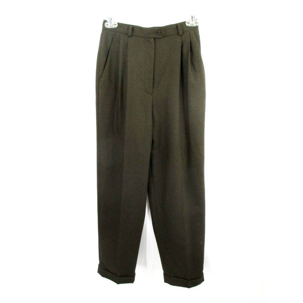 NWT LAUREN RALPH LAUREN Career Pleated Slacks Women 2P Petite Green 100% Wool